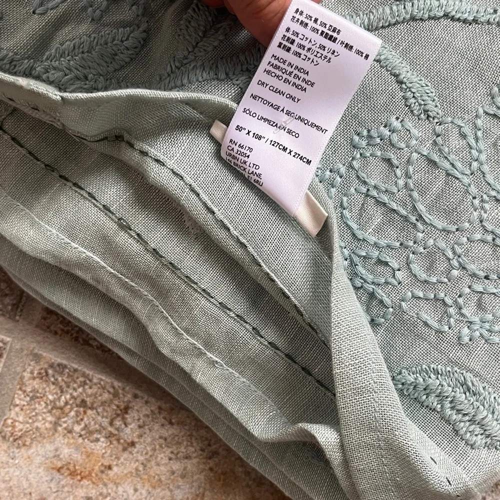 Anthropologie Manette Embroidered Cotton Linen Sheer Curtain Pair 50 x 108 NWT